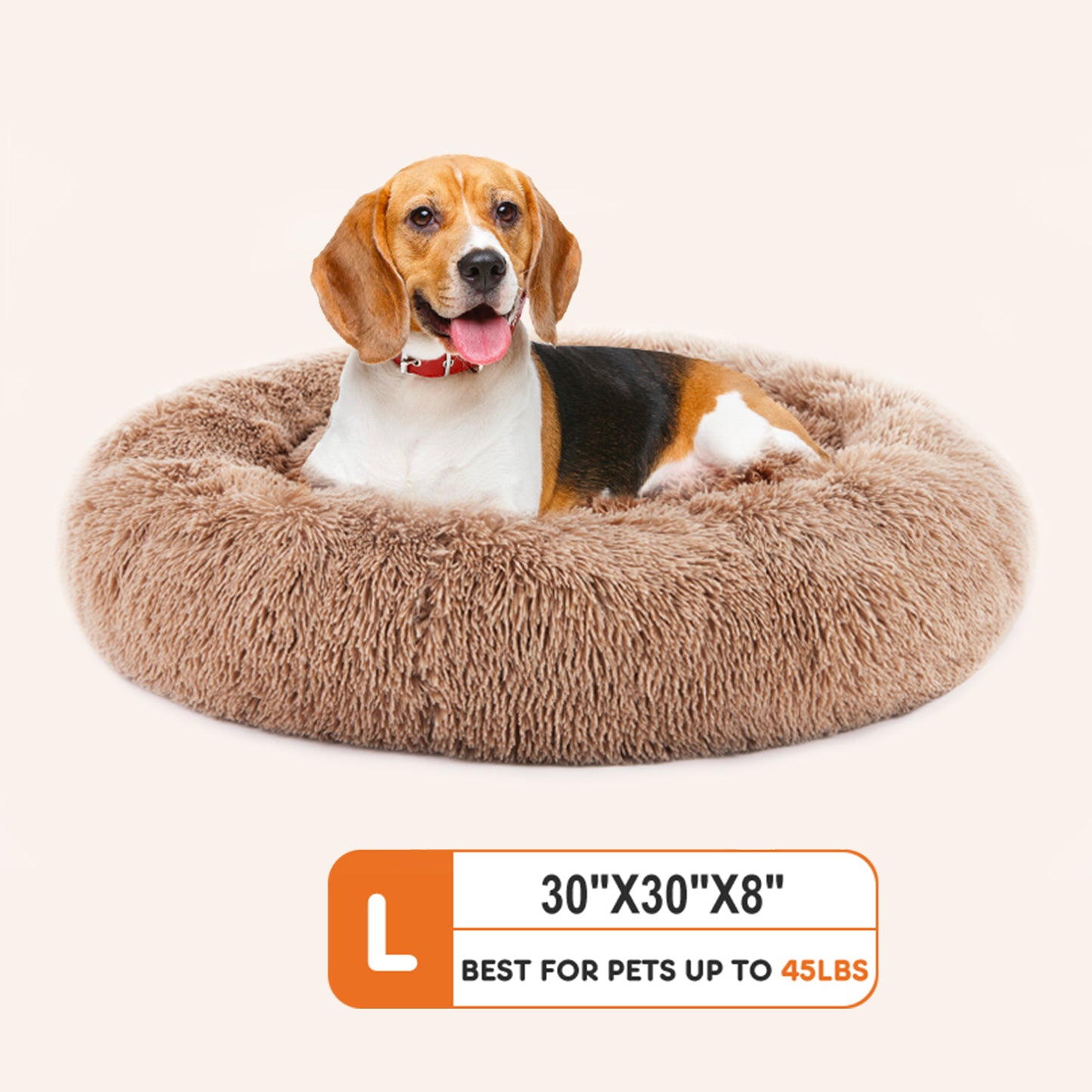 Anti-Slip Round Fluffy Plush Faux Fur Cat Bed, large Brown