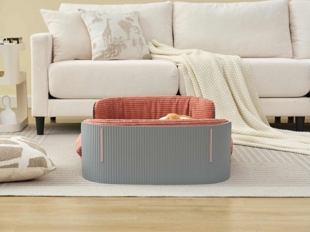 Scandinavian style Cat Couch Bed, Pet Sofa for Indoor Cats PP Indoor Pet Furniture Elevated Cat Beds with Removable Mattress Cover Suitable for Mid or Large Animal Brand Design Grey+Pink