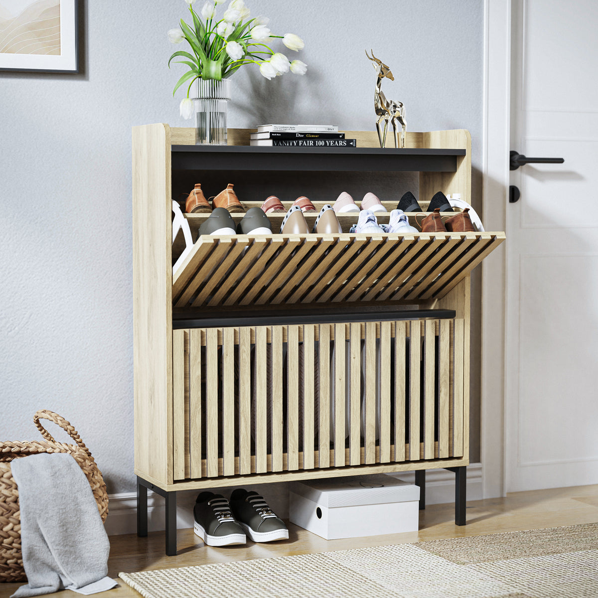 2 Flip Shoe Cabinet,Multi-layer shoe rack,Modern Minimalist,storage cabinet, for entryway