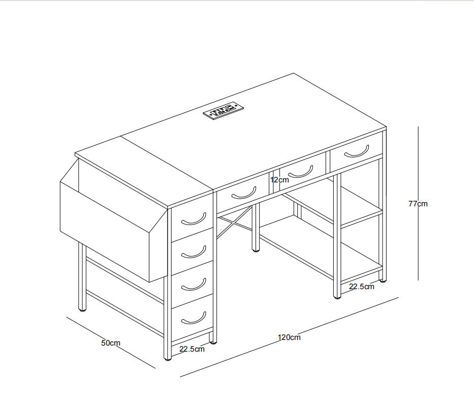 47" Computer Desk with 7 Drawers, Extra Large Side Pocket, and Power Outlets – Ideal for Home Office, Study, or Gaming – Black