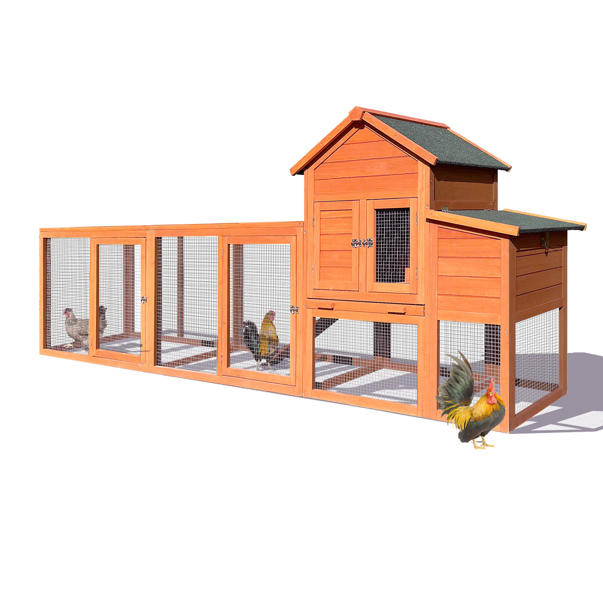 121"Large outdoor Wooden Chicken Coop, Hen House with Nest Box ,Wire Fence Poultry Cage