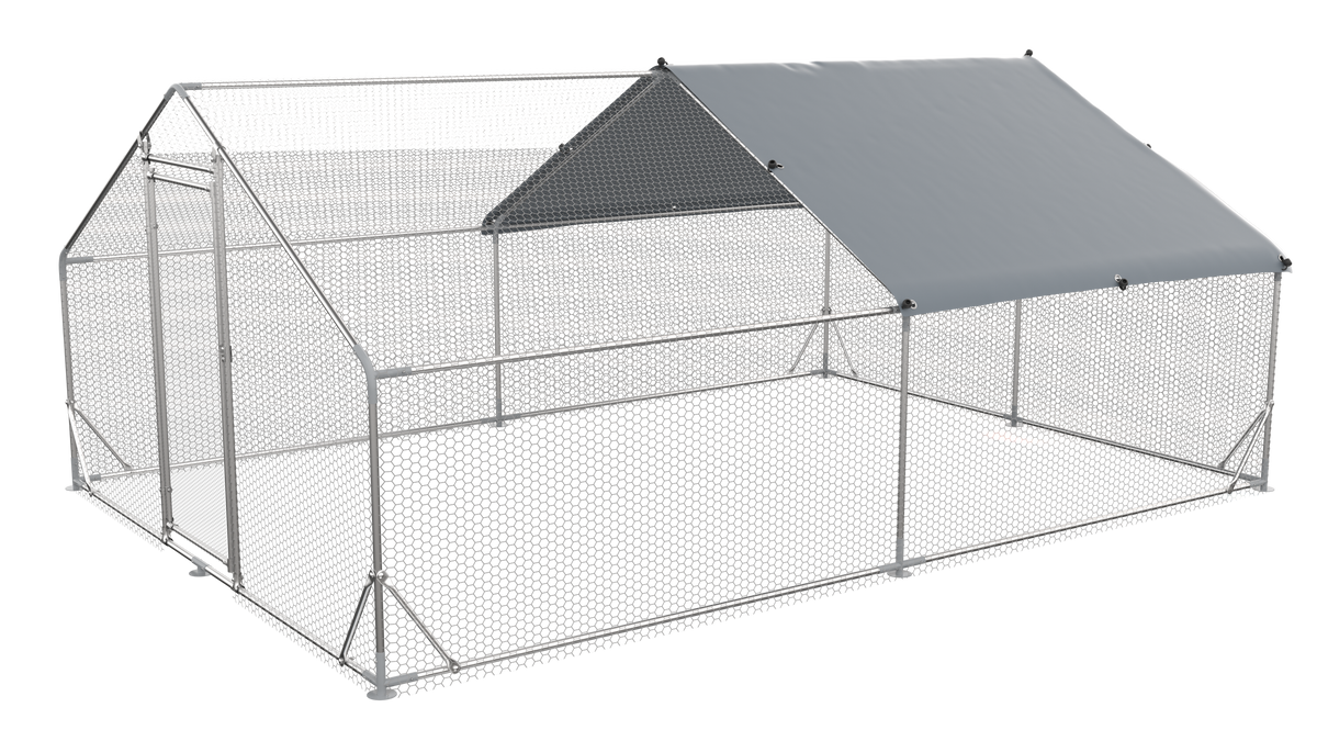 Large Metal Chicken Coop Walk-in Poultry Cage Hen Run House Rabbits Habitat Cage Spire Shaped Coop with Waterproof and Anti-Ultraviolet Cover (13.1' L x 9.8' W x 6.4' H)