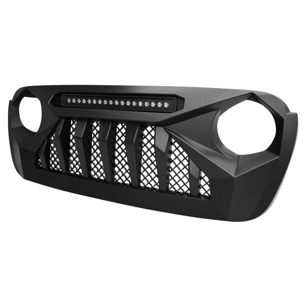 For 2018-2021 Jeep Wrangler JL JT Front Grille Demon Grill W/LED Off Road Lights