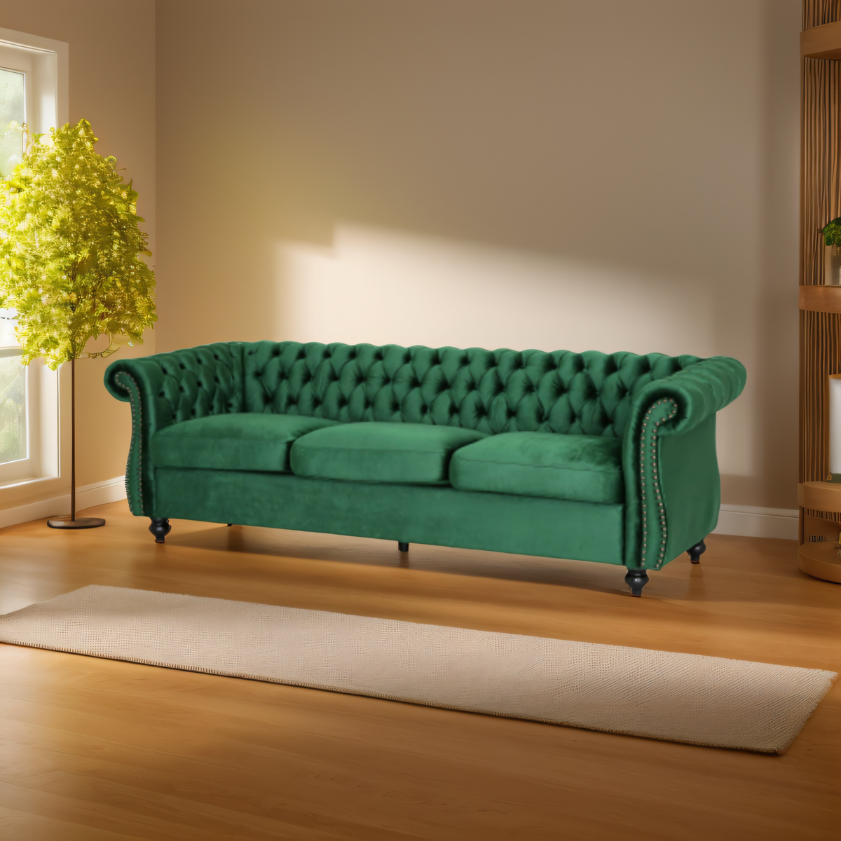 [SantaChoice] Durable 3-Seater Emerald Velvet Sofa, Combining Luxurious Comfort with Christmas Design, Perfect for Elegant Living Spaces, Featuring Plush Upholstery for Relaxation and a Touch of Sophisticated Style