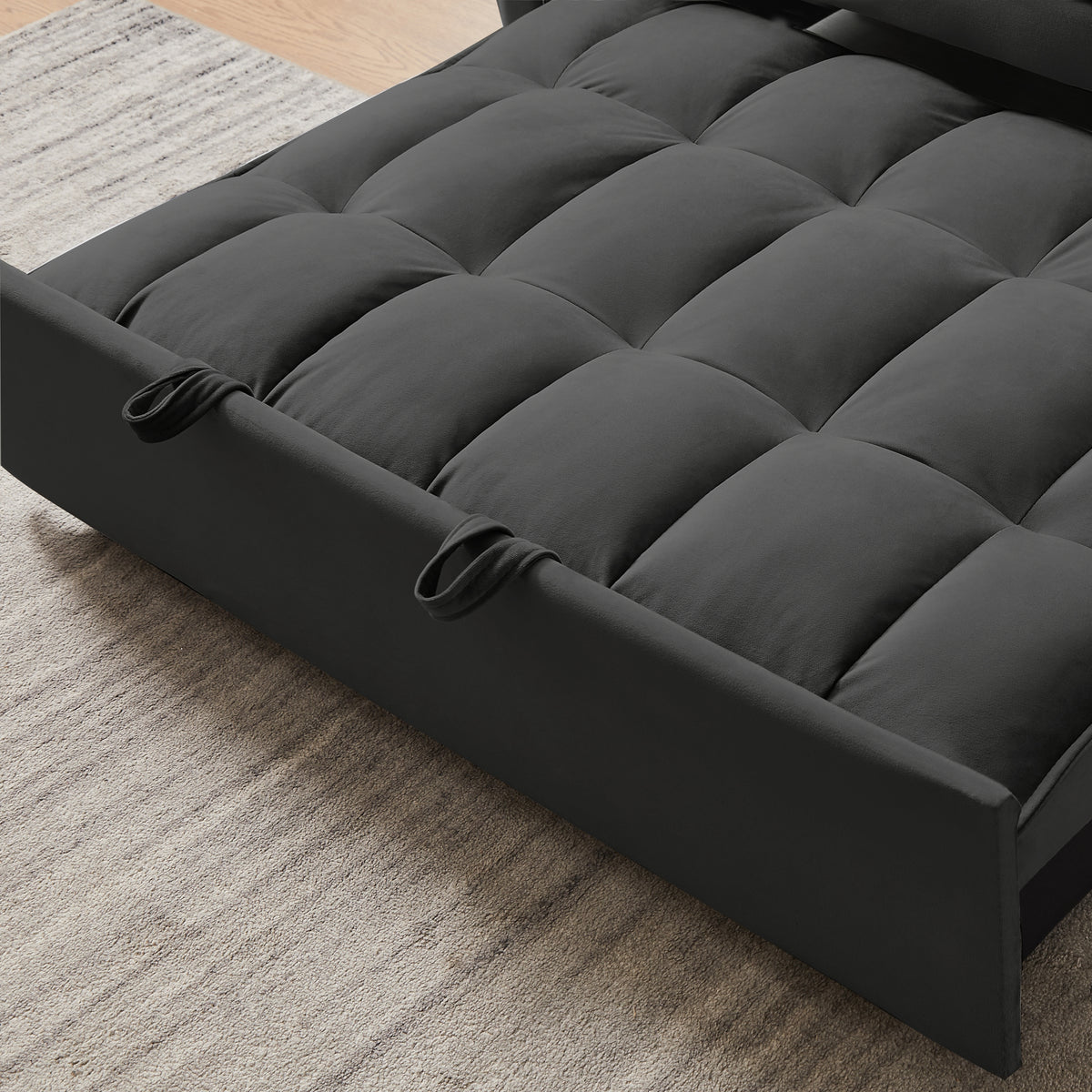 [SantaChoice] Modern Velvet Loveseat Futon Sofa Couch w/Pullout Bed,Small Love Seat Lounge Sofa w/Reclining Backrest,Toss Pillows, Pockets,Furniture for Living Room,3 in 1 Convertible Sleeper Sofa Bed, Black