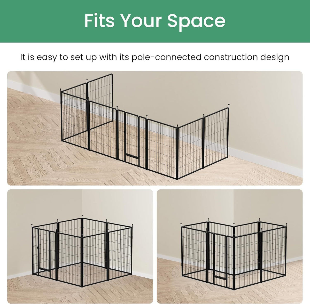 Dog Playpen, 40" Height 8 Panels Fence with Anti-Rust Coating, Metal Heavy Portable Foldable Dog Pen for Medium/Large Dogs RV Camping, Black
