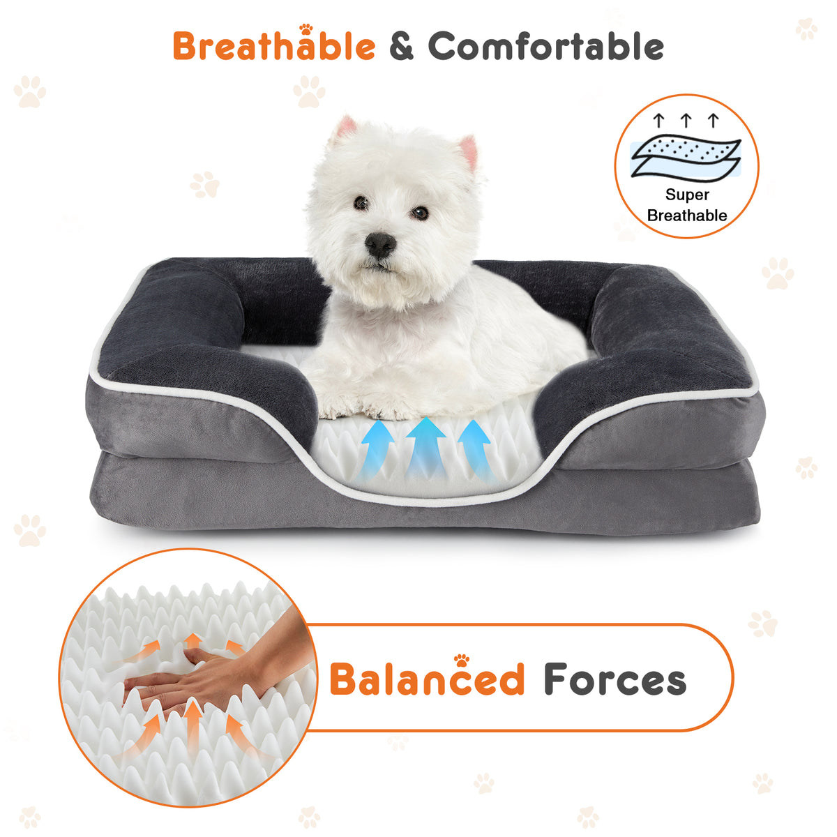 Memory Foam Pet Bed for Small Dogs & Cats with Washable Removable Cover Non-Slip Base Waterproof Liner Egg Crate Foam for Improved Sleep, grey,extra large