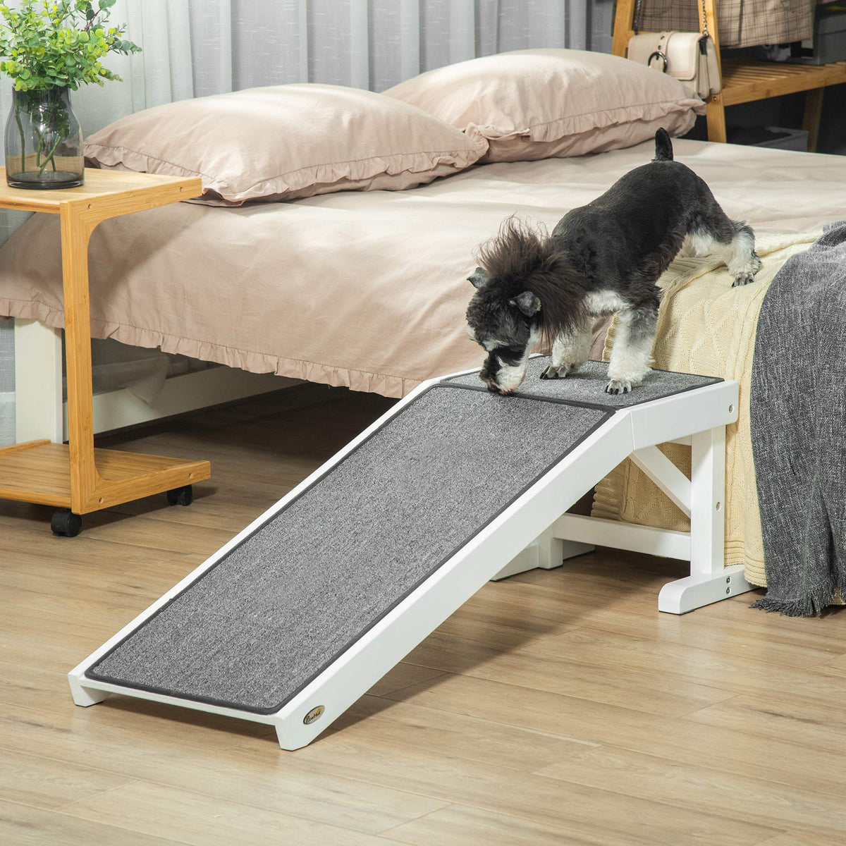 PawHut Dog Ramp for Bed, Pet Ramp for Dogs with Non-Slip Carpet and Top Platform, 49" x 16" x 14", White