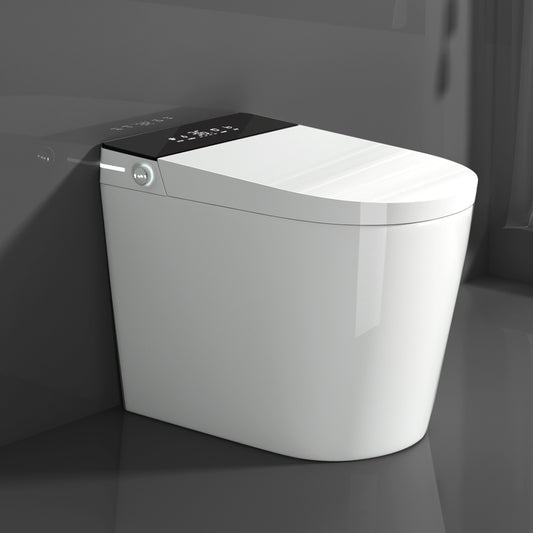 Compact Smart Toilet with Bidet Seat Built-in, Modern Tankless Design with 23.25' Depth, Auto Open Auto Flush, Heated Seat, Instant Warm Air Dryer for Small Bathrooms, White with Black Panel