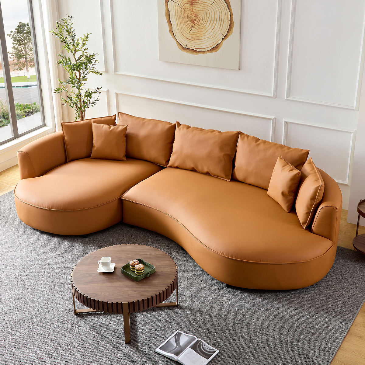 [SantaChoice] Modern Sectional curved Sofa Couch for Living Room,Upholstered 5-Seat Sofa Couch Eco-leather Couch Set for Apartment Office,Orange