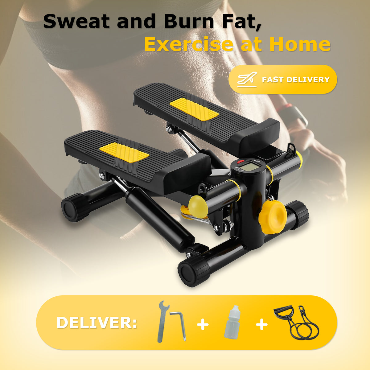 Mini Steppers for Exercise Mini Stair Stepper for Home with Resistance Bands Stepper  with LCD Monitor