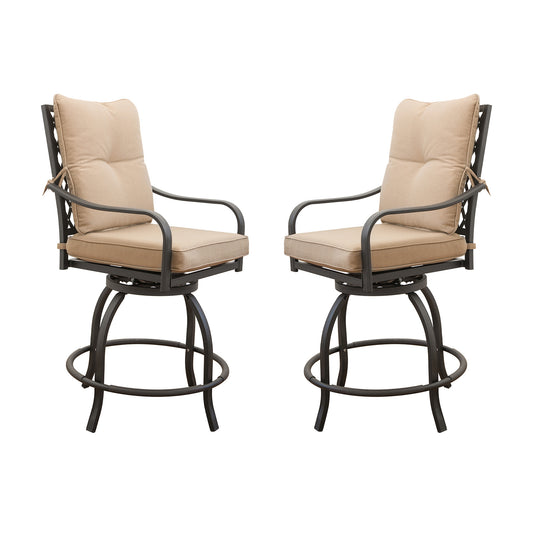 Outdoor Living Swivels Bar Stools, Outdoor Bistro Set for Garden Balcony Backyard Deck, High Bar Chairs with Seat & Back Cushion,Khaki(2 Chairs)