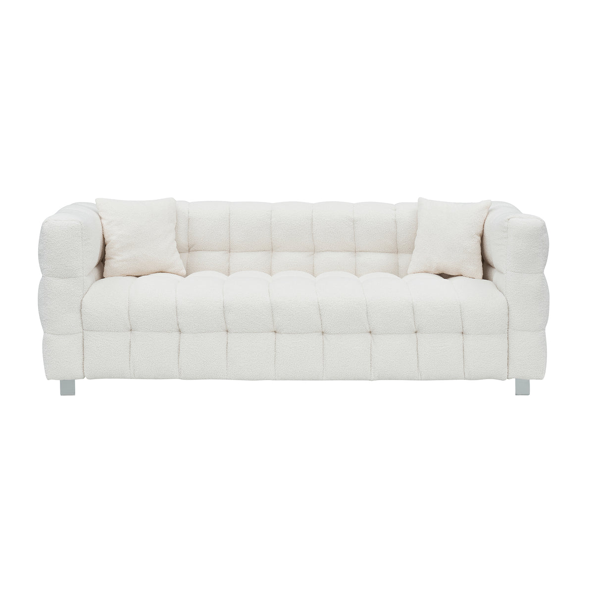 [SantaChoice] Sophisticated Comfort: Beige White Teddy Plush Sofa - 80 Inch, Perfect for Living Room or Bedroom, Includes Two Throw Pillows and Heavy-Duty Hardware Foot Support