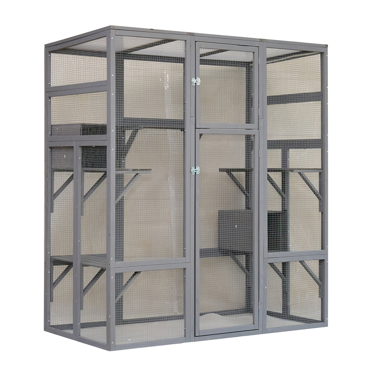 Outdoor Cat House Big Catio Wooden Feral Cat Shelter Enclosure with Large Spacious Interior, 6 High Ledges, Weather Protection Asphalt Roof
