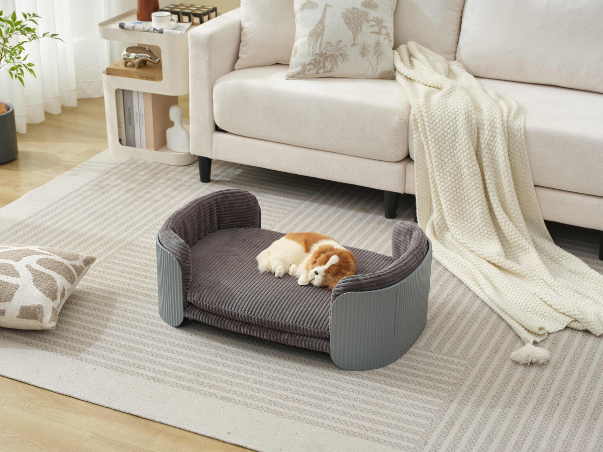 Scandinavian style Cat Couch Bed, Pet Sofa for Indoor Cats PP Indoor Pet Furniture Elevated Cat Beds with Removable Mattress Cover Suitable for Kitty, Puppy or Small Animal  Brand Design Grey+Grey