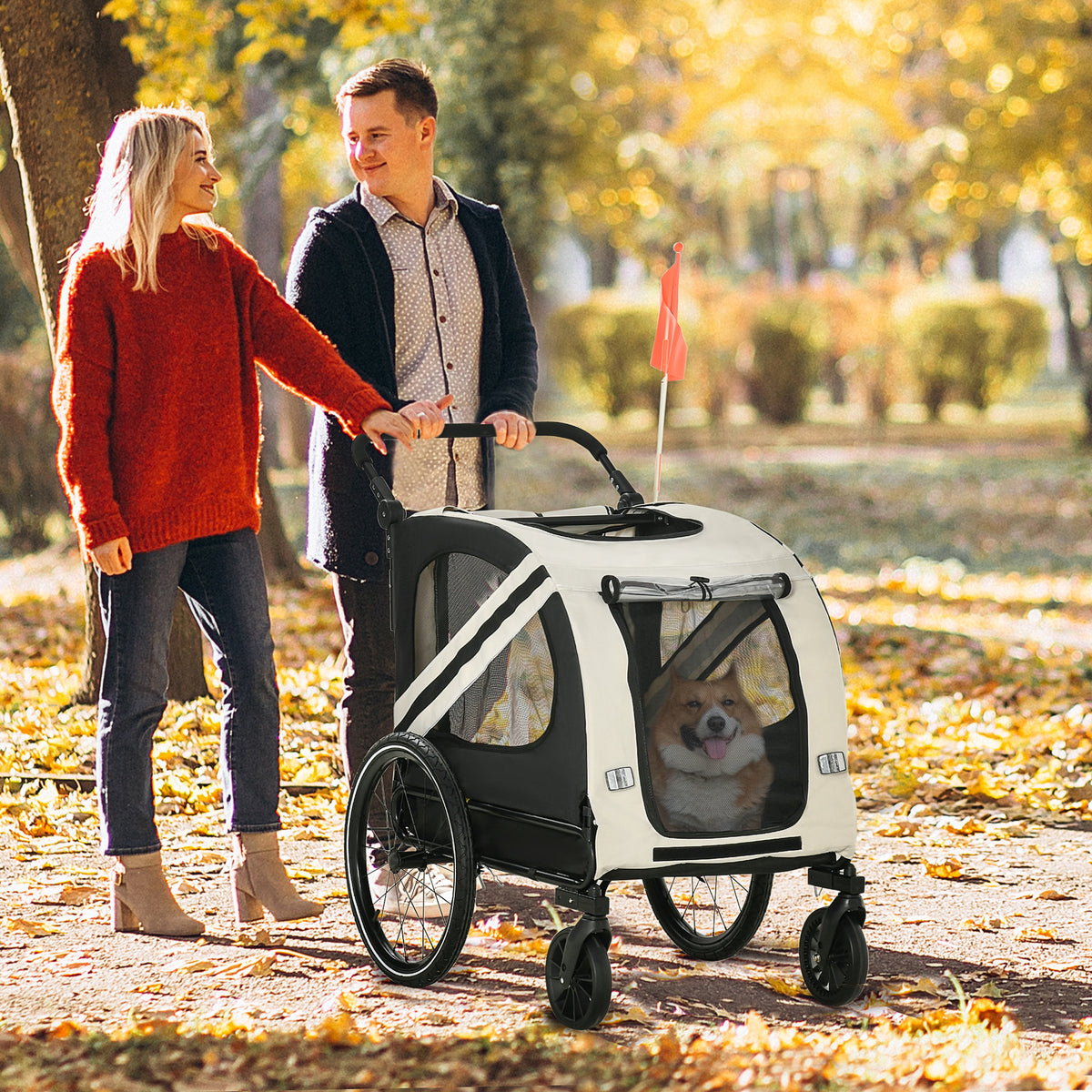 Aosom 2-in-1 Pet Bike Trailer for Small Dogs, Road-Visibility Bicycle Stroller, Weather-Strong Bike Wagon Trailer Sidecar Attachment, White