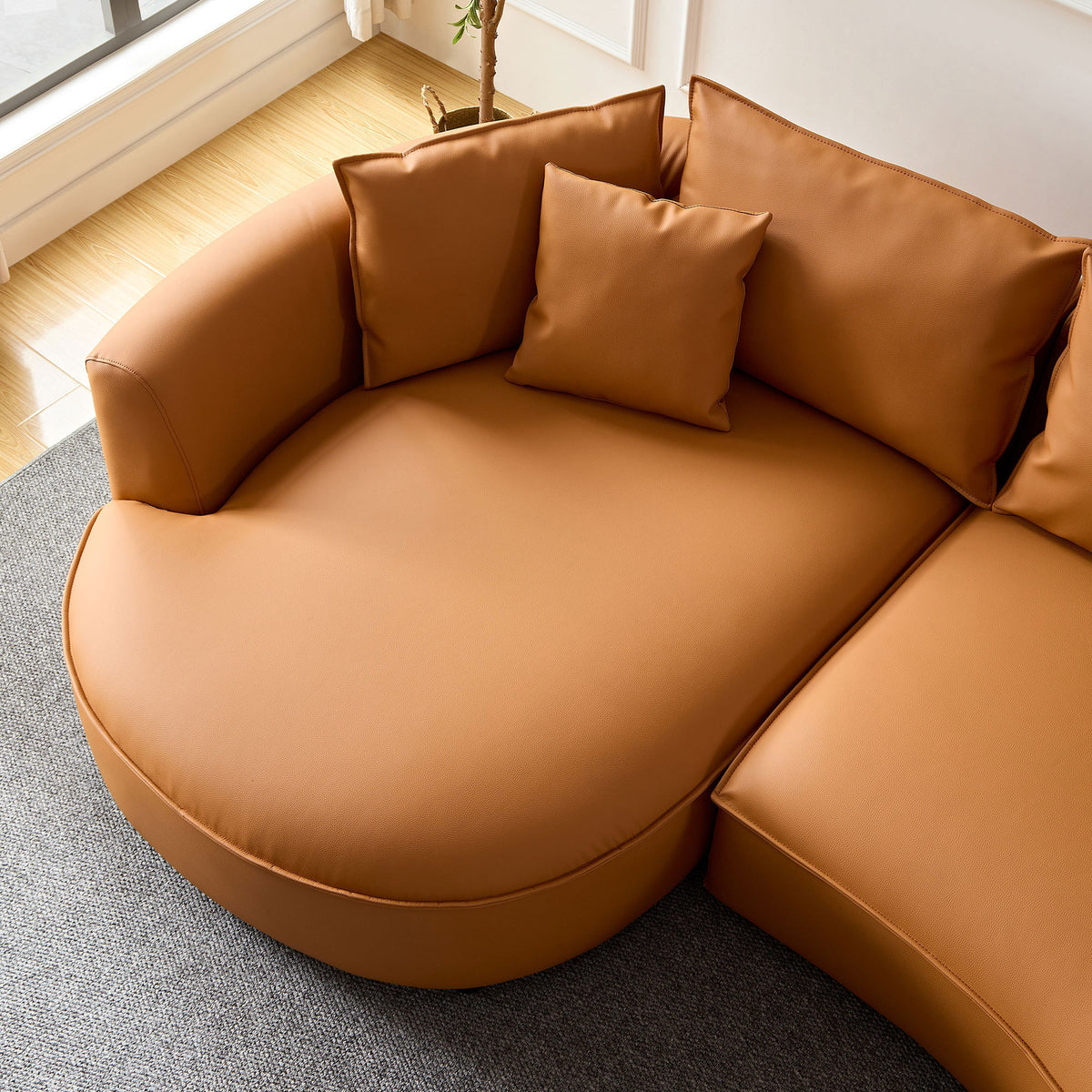 [SantaChoice] Modern Sectional curved Sofa Couch for Living Room,Upholstered 5-Seat Sofa Couch Eco-leather Couch Set for Apartment Office,Orange