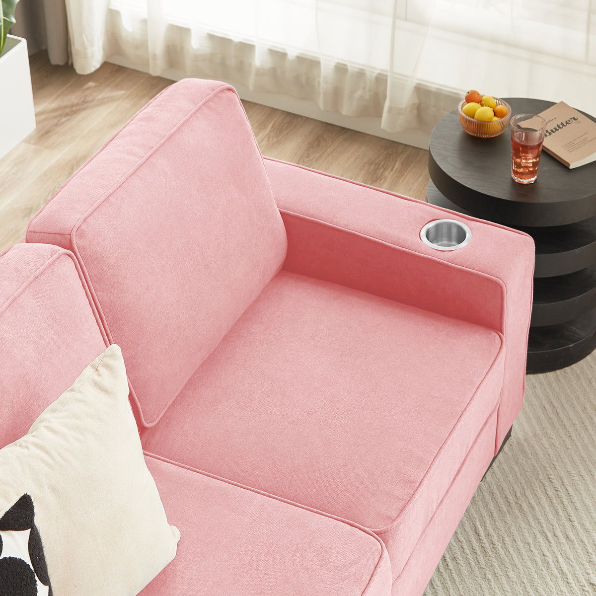 [SantaChoice] 83.86" Snowfleece Fabric sofa,Modern Compressed Couch,3-Seater Sofa, Furniture for Living Room,Bedroom,office ,Pink