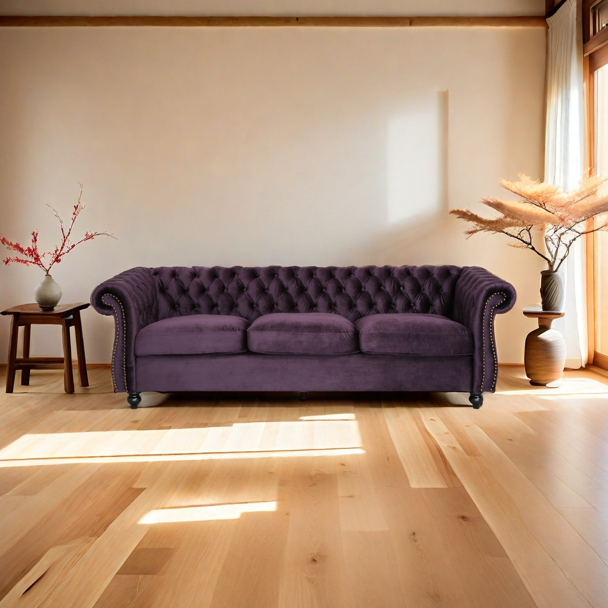 [SantaChoice] Luxurious 3-Seater Purple Velvet Sofa, Featuring a Classic Design with Modern Elegance, Perfect for Adding Sophistication and Style to Any Living Room, Plush Comfort and Durable Craftsmanship