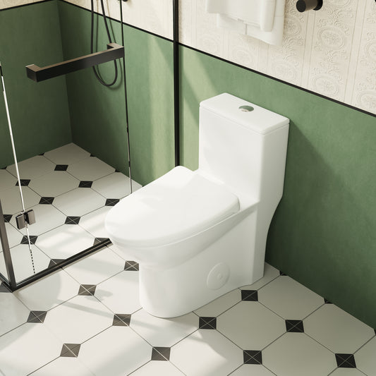 1.1/1.6 GPF Elongated Comfort Height Super Quite Flushing Floor Mounted One-Piece Toilet ,CUPC Certified, WaterSense Cetified, Ceramic, White Color, Soft Close Seat
