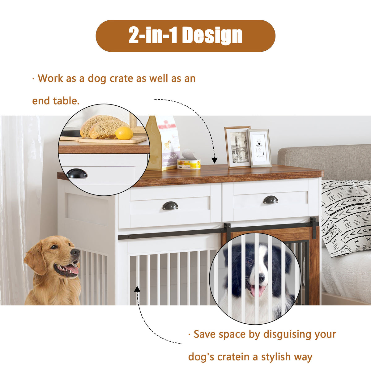 Heavy Duty Furniture style dog cage wooden dog cage double door dog cage side cabinet dog cage Dog crate (44 1/2"W *22 3/4"D *33 1/4"H)