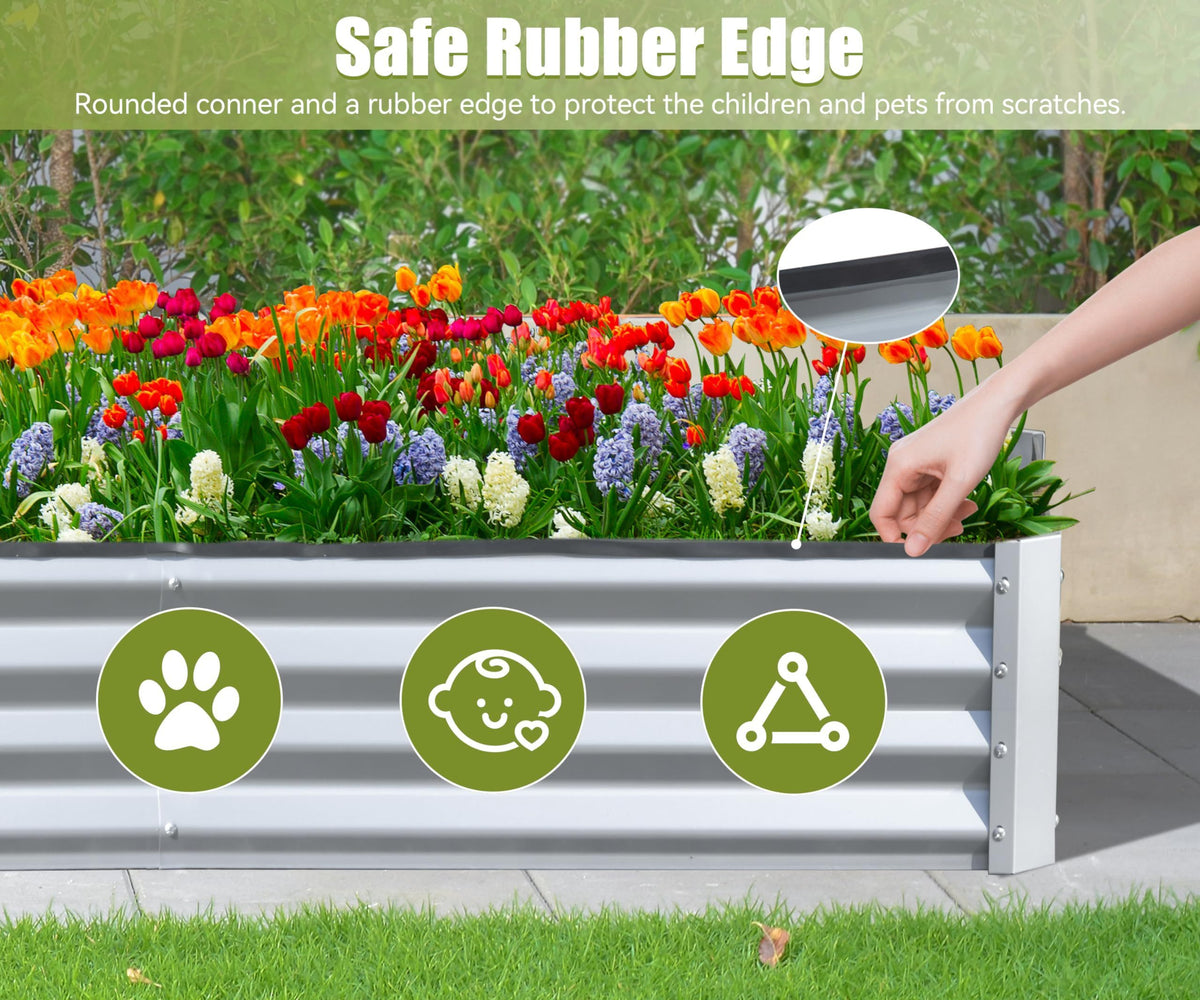 8x4x1 ft Galvanized Raised Garden Bed, Outdoor Planter Garden Boxes Large Metal Planter Box for Gardening Vegetables Fruits Flowers, Silver