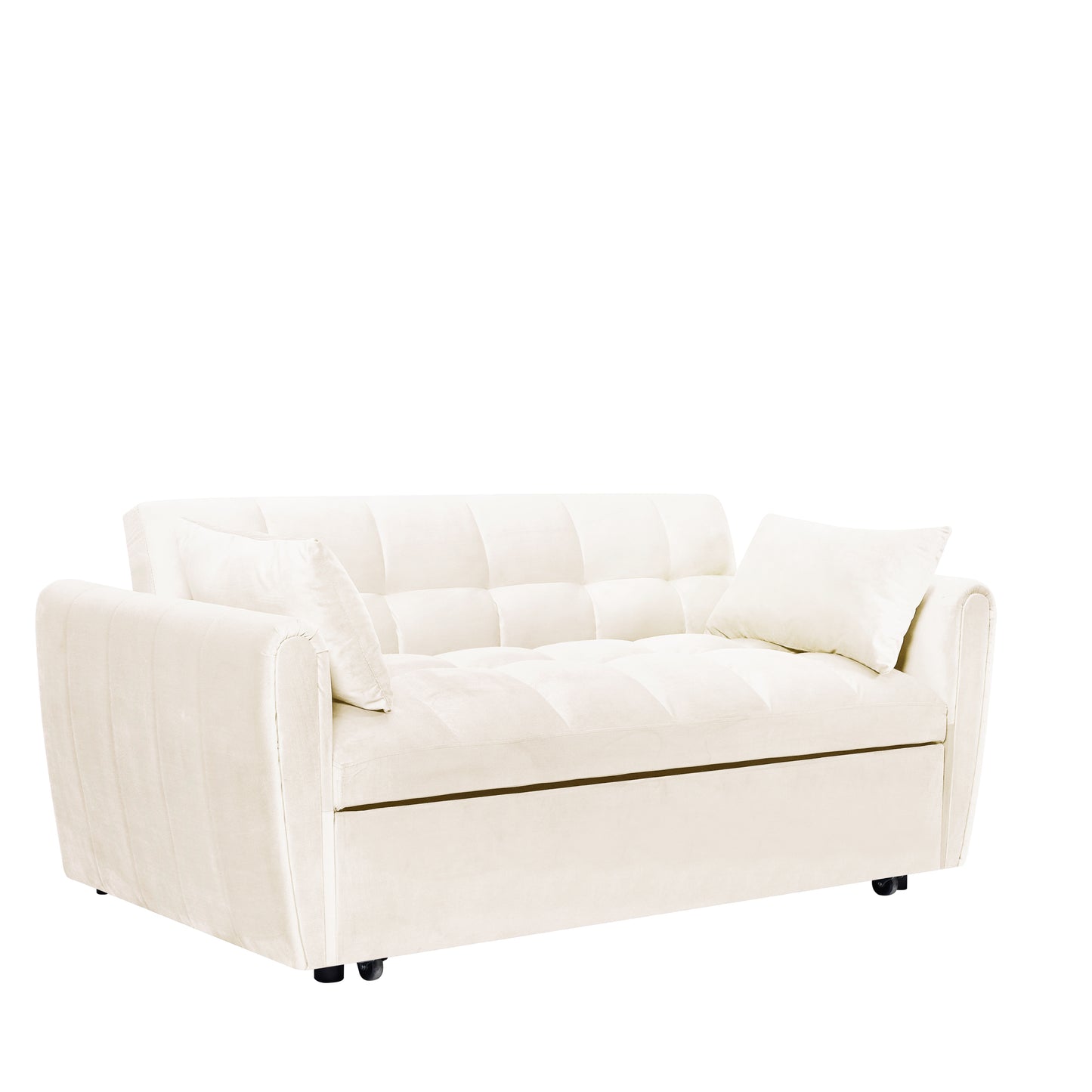 [SantaChoice] 64.9"3-in-1 foldable large size sofa bed, modern velvet double sofa, sofa bed with adjustable back, storage bag and pillow, suitable for living room, bedroom (beige)