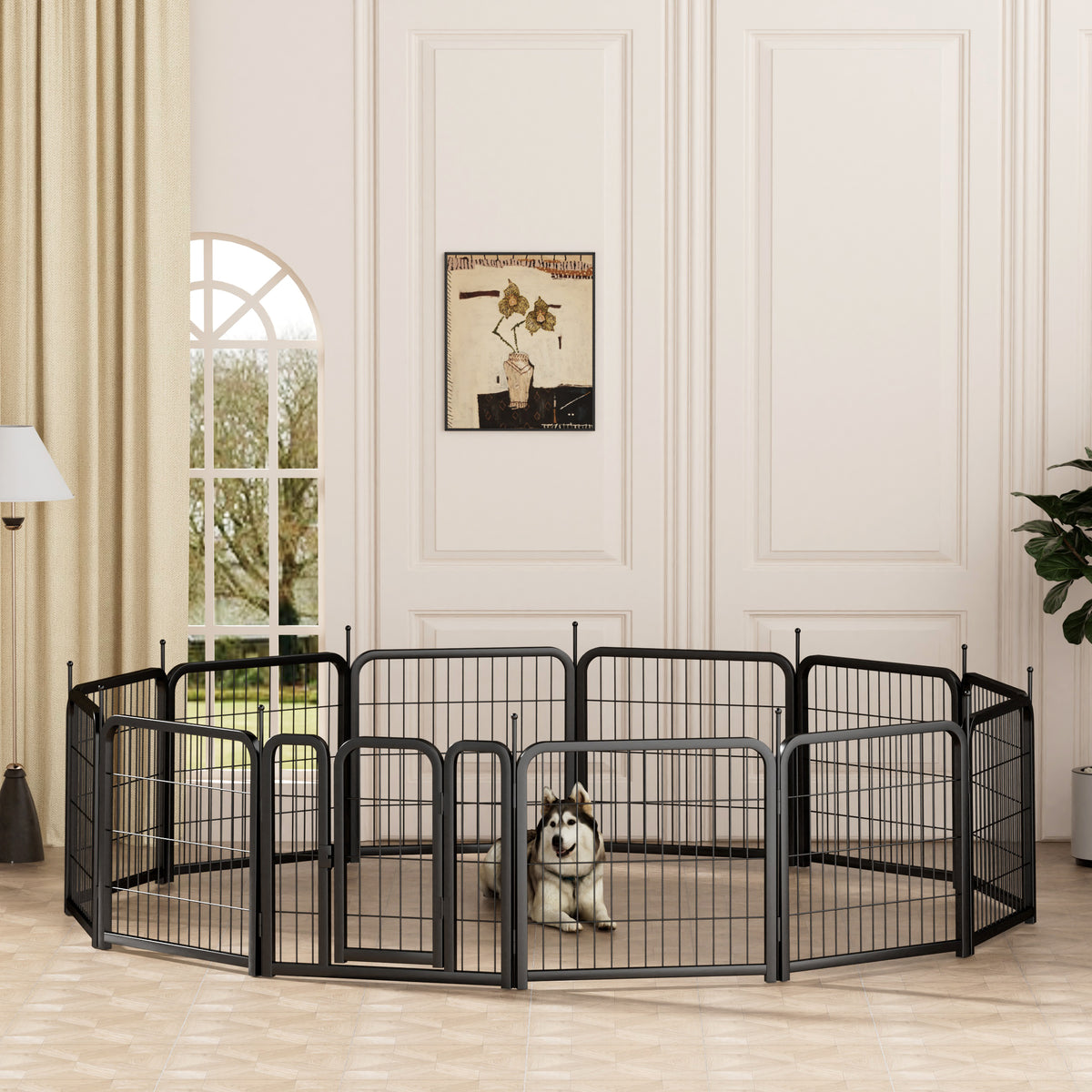 Dog Playpen Outdoor, 12 Panel Dog Fence 24" Pet Pen for Small Dogs Pet Exercise Pen for Puppy/Rabbit/Small Animals Portable Playpen for RV Camping Garden Yard, Indoor. Black, 22.2'' W x 23.6'' H.