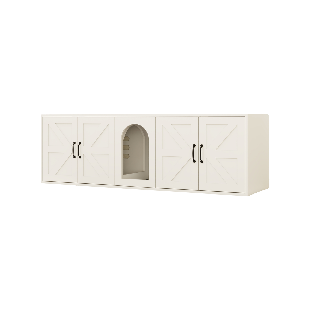Litter Box Enclosure for 2 Cats, Modern Cat Litter Box Furniture with Double Room, Wooden Litter Box Furniture with Cat Door, 59.05"L x 17.71"W x 18.89"H-White