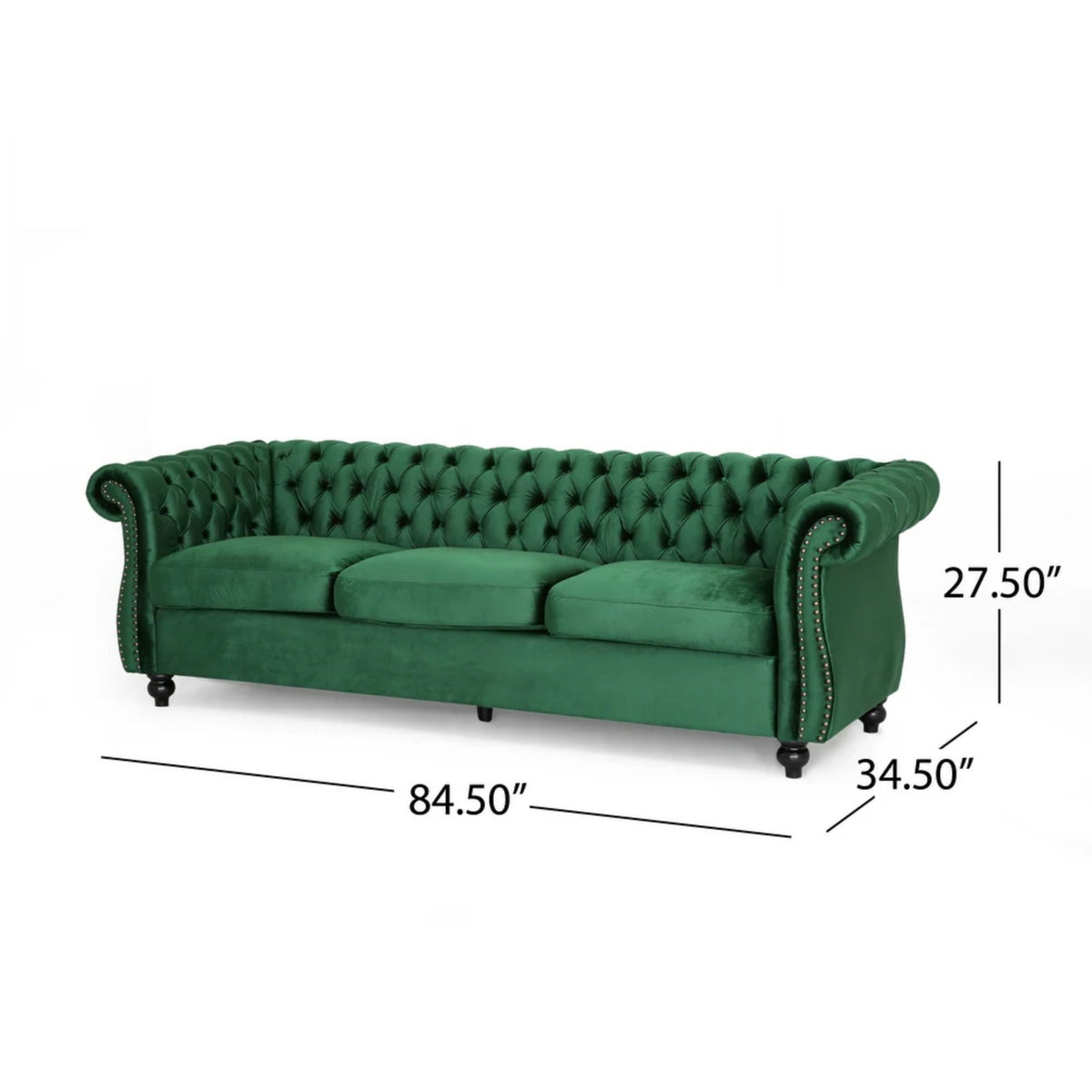[SantaChoice] Durable 3-Seater Emerald Velvet Sofa, Combining Luxurious Comfort with Christmas Design, Perfect for Elegant Living Spaces, Featuring Plush Upholstery for Relaxation and a Touch of Sophisticated Style