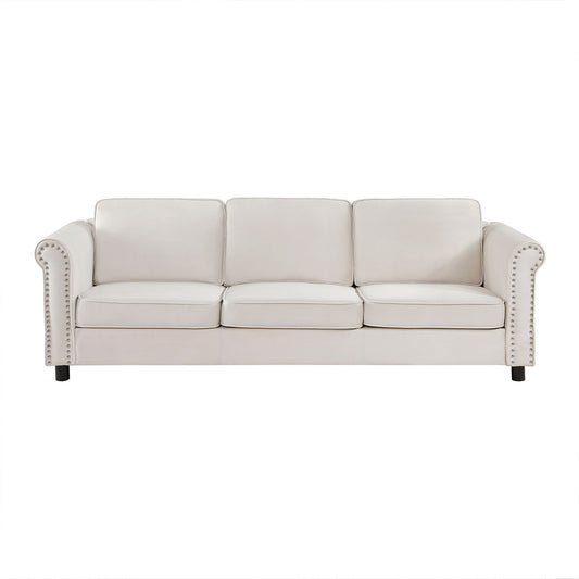 [SantaChoice] 89.37" Mid-Century Modern Couch Velvet Sofa Couch 3 Seater Sofa, Beige