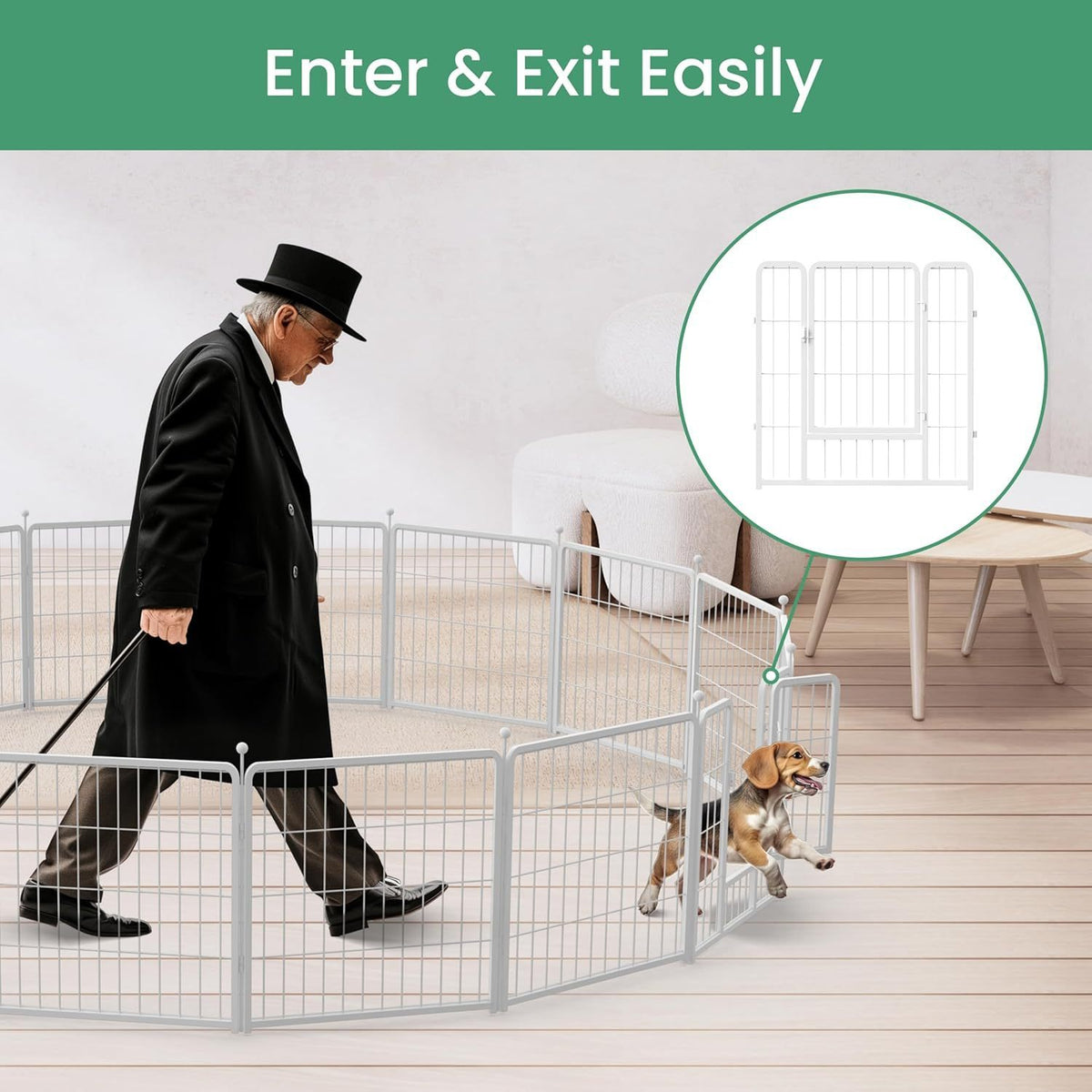 Dog Playpen, 24" Height 16 Panels Fence with Anti-Rust Coating, Metal Heavy Portable Foldable Dog Pen for Small/Medium Dogs RV Camping, White
