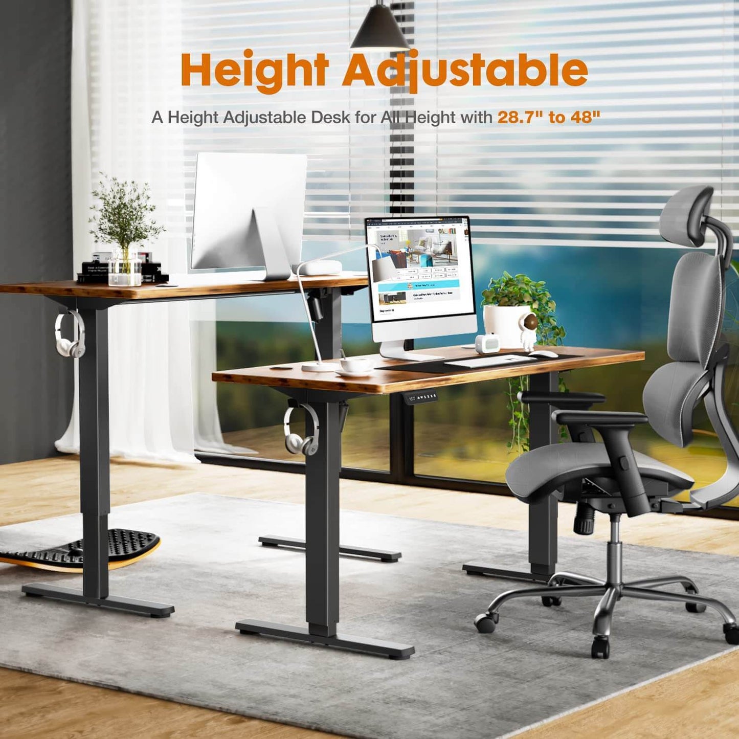 Electric Height Adjustable Standing Desk, Sit to Stand Ergonomic Computer Desk, Brown, 55'' x 24"