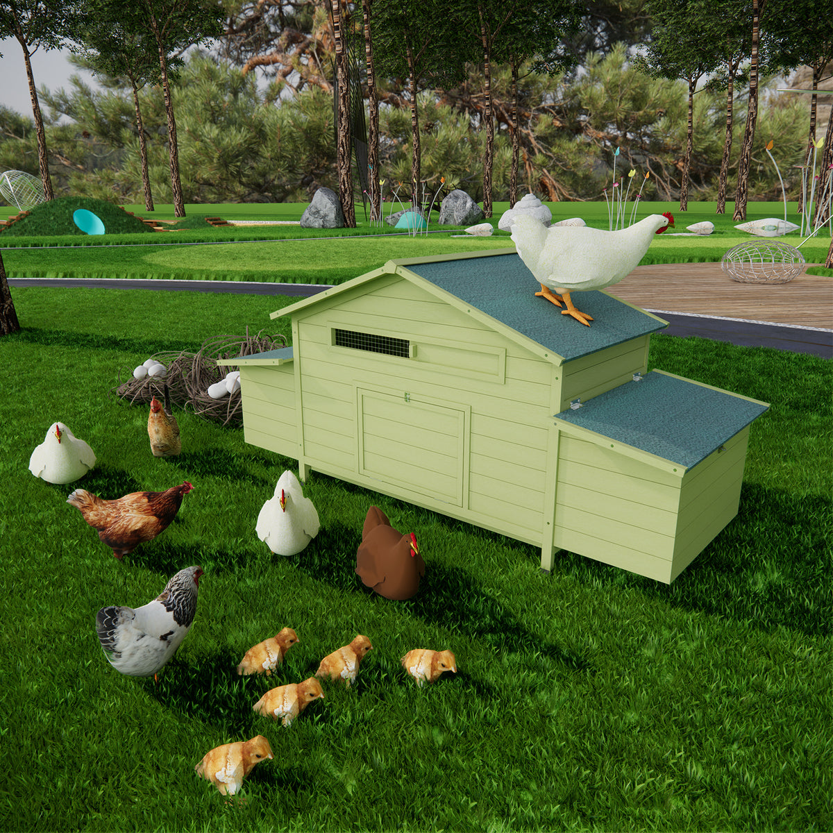 11.12 ft²  Large Wooden Chicken Coop Outdoor Hen House Poultry Cage with 2 Free-range Doors ,2 Nesting Boxes,chicken perch inside