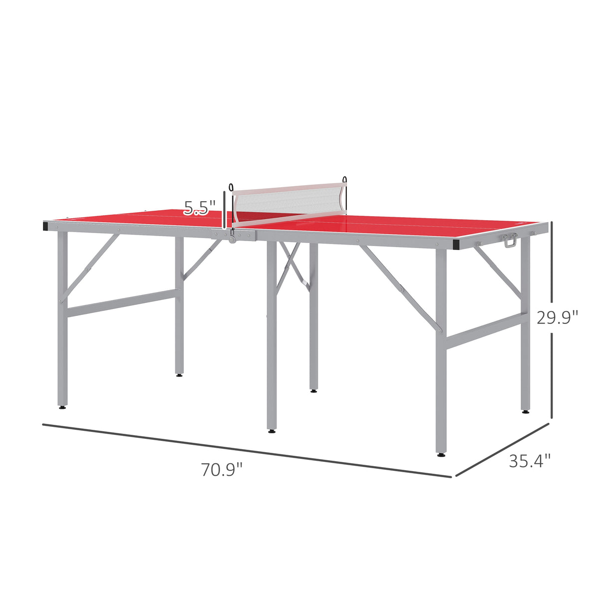 Soozier Mini Ping Pong Table Set for Outdoor and Indoor, Foldable Table Tennis Table with Net, 2 Paddles, 3 Balls, Adjustable Feet, Easy Assembly, Red