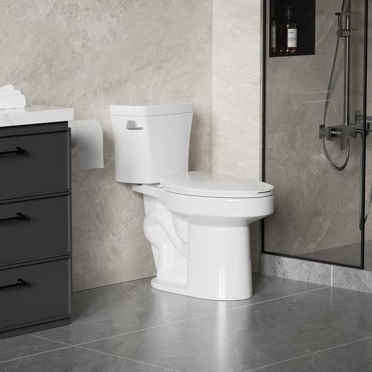 4.8 LPF 1.28 GPF Siphonic Two-Piece Toilet, Side Single Flush, CUPC, Watersense, ADA  Height, Gloss White GW-004