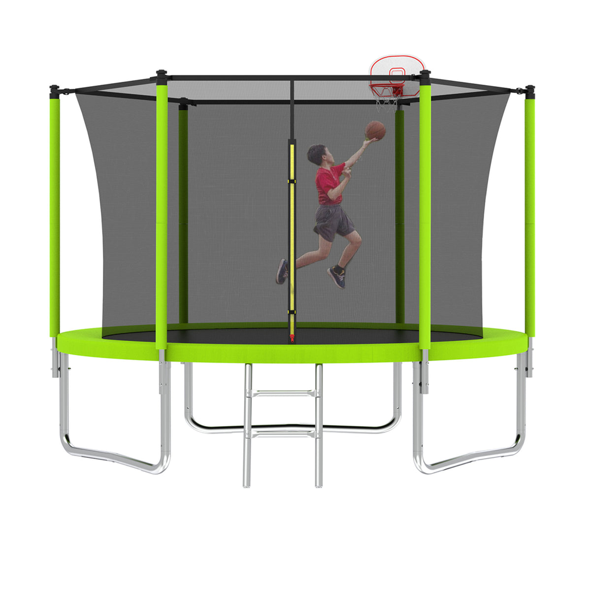 10FT Trampoline for Kids,  Basketball Hoop and Ladder, Outdoor Kids Trampoline with Safety Enclosure,Fast Assembly for Backyard Fun,ASTM Approved