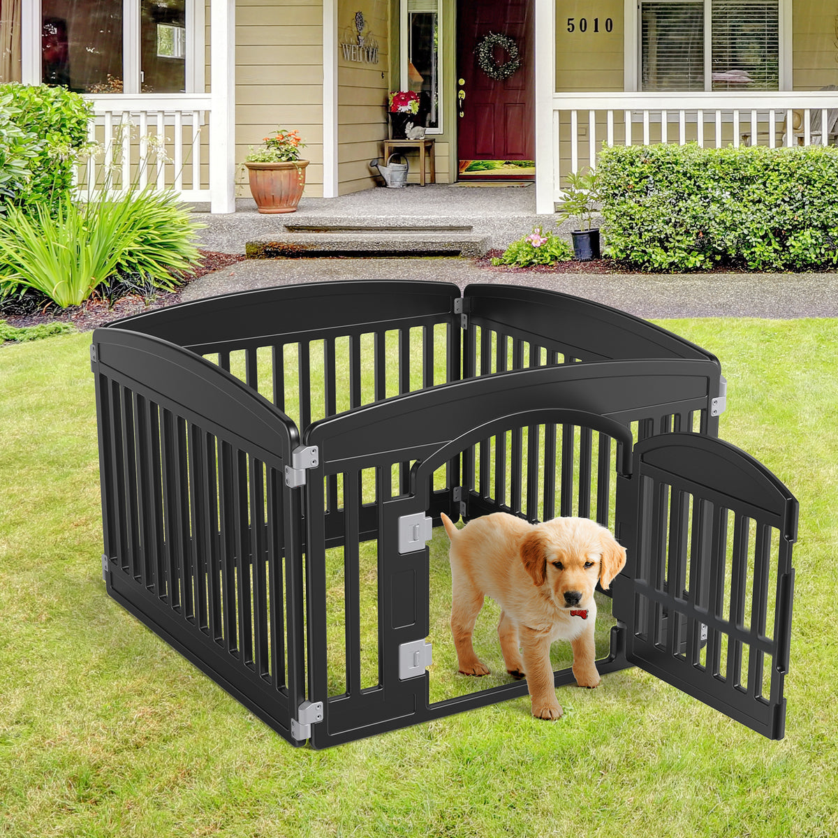 Dog Playpen Adjustable Folding Portable Pet Fence for Small to Medium Dogs Indoor Outdoor Use,4-Panel,black