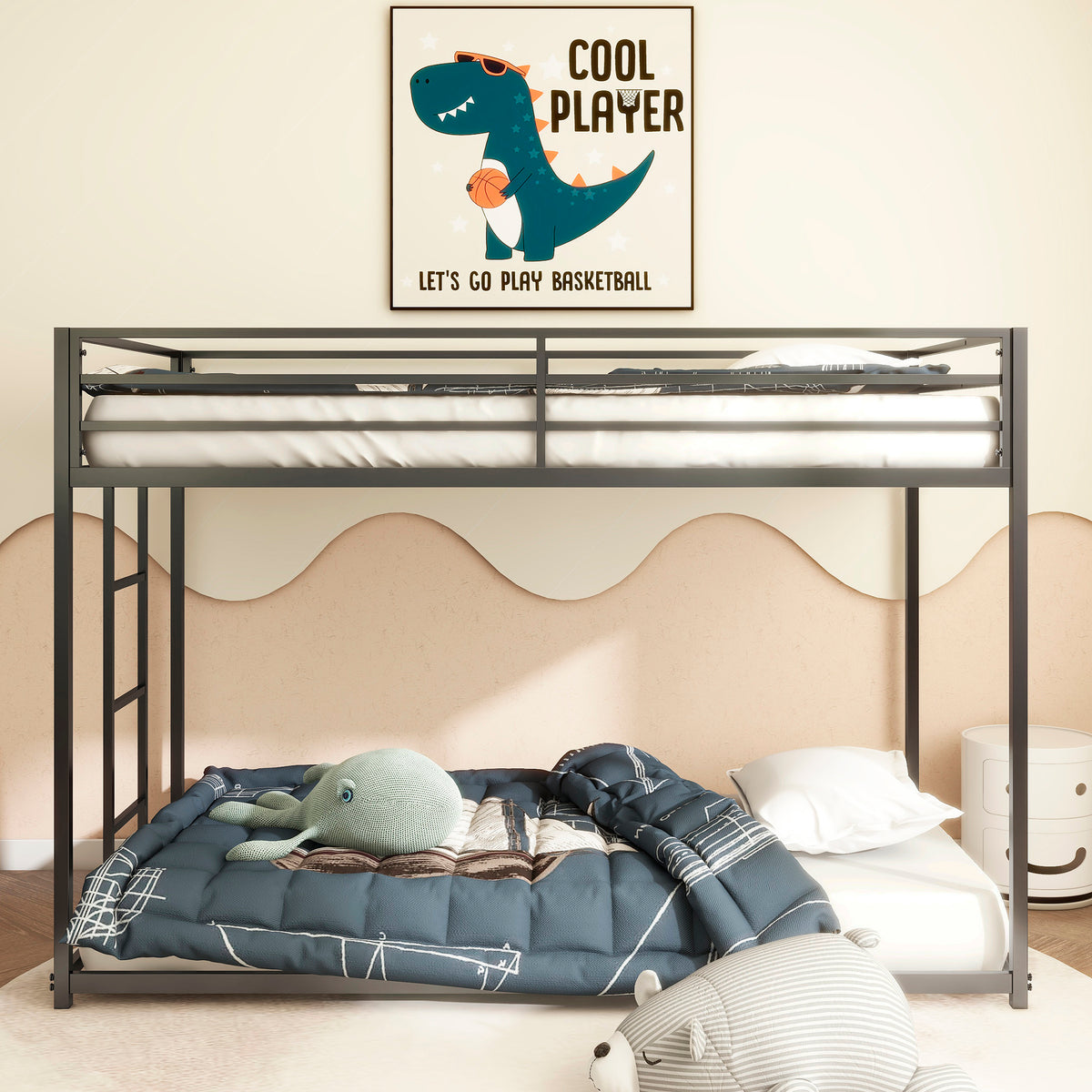 Adam Sturdy Twin over Twin Bunk Bed Metal Black for Kids and Adult, Low Profile Twin over twin bunk bed with Ladder and Guardrails, Easy Climbing, Beds for Bedroom, Same as original B083124170
