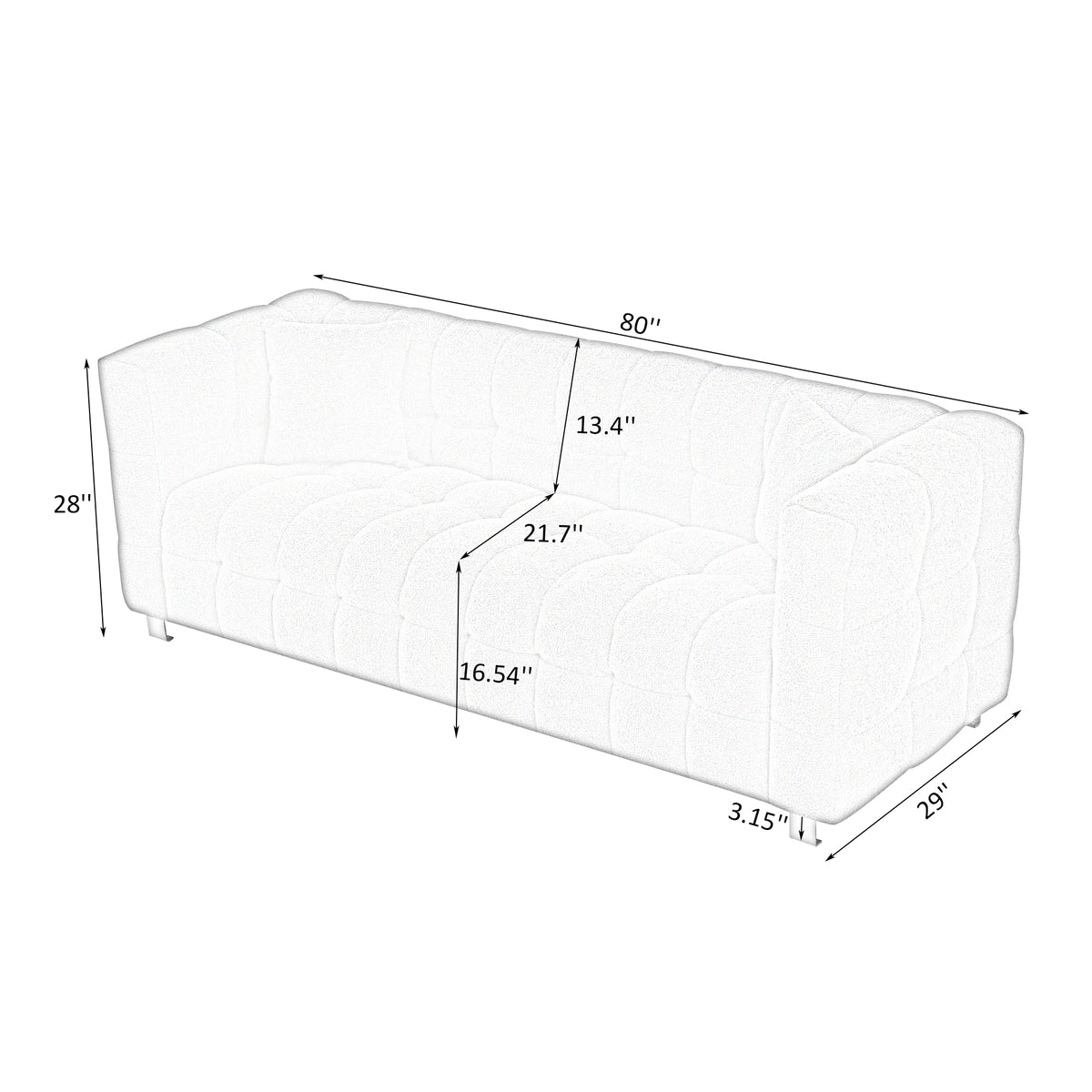 [SantaChoice] Sophisticated Comfort: Beige White Teddy Plush Sofa - 80 Inch, Perfect for Living Room or Bedroom, Includes Two Throw Pillows and Heavy-Duty Hardware Foot Support
