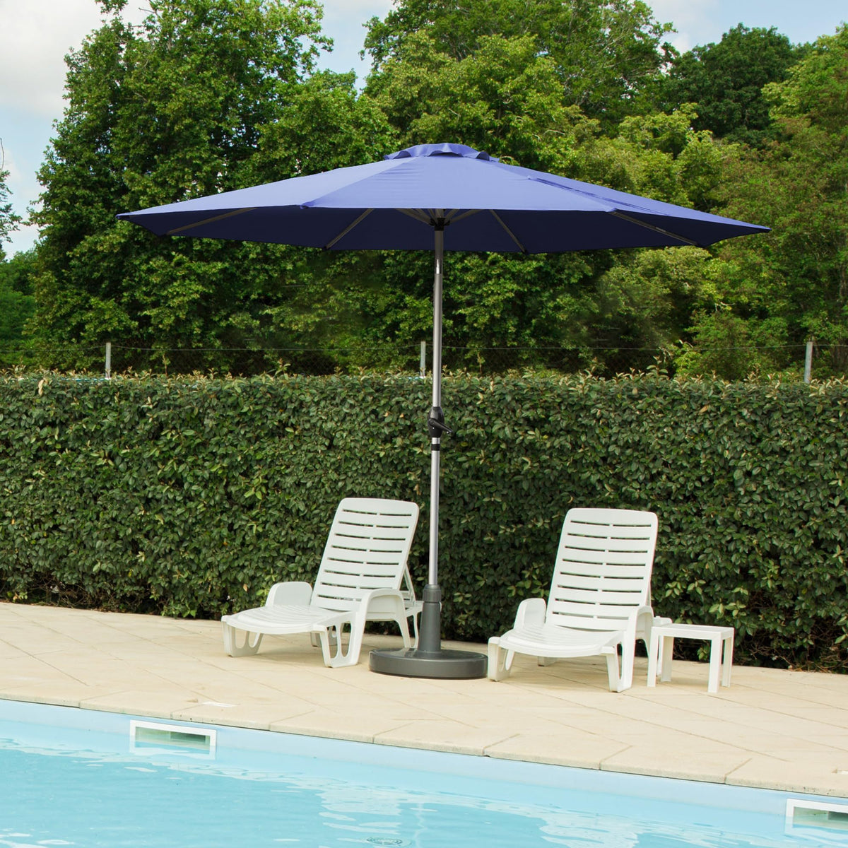 [SantaChoice] 9FT Patio Umbrella, Outdoor Table Umbrella with Push Button Tilt and Crank, UV Protection Waterproof Market Sun Umbrella with 8 Sturdy Ribs for Garden, Deck, Backyard, Pool (Navy Blue)