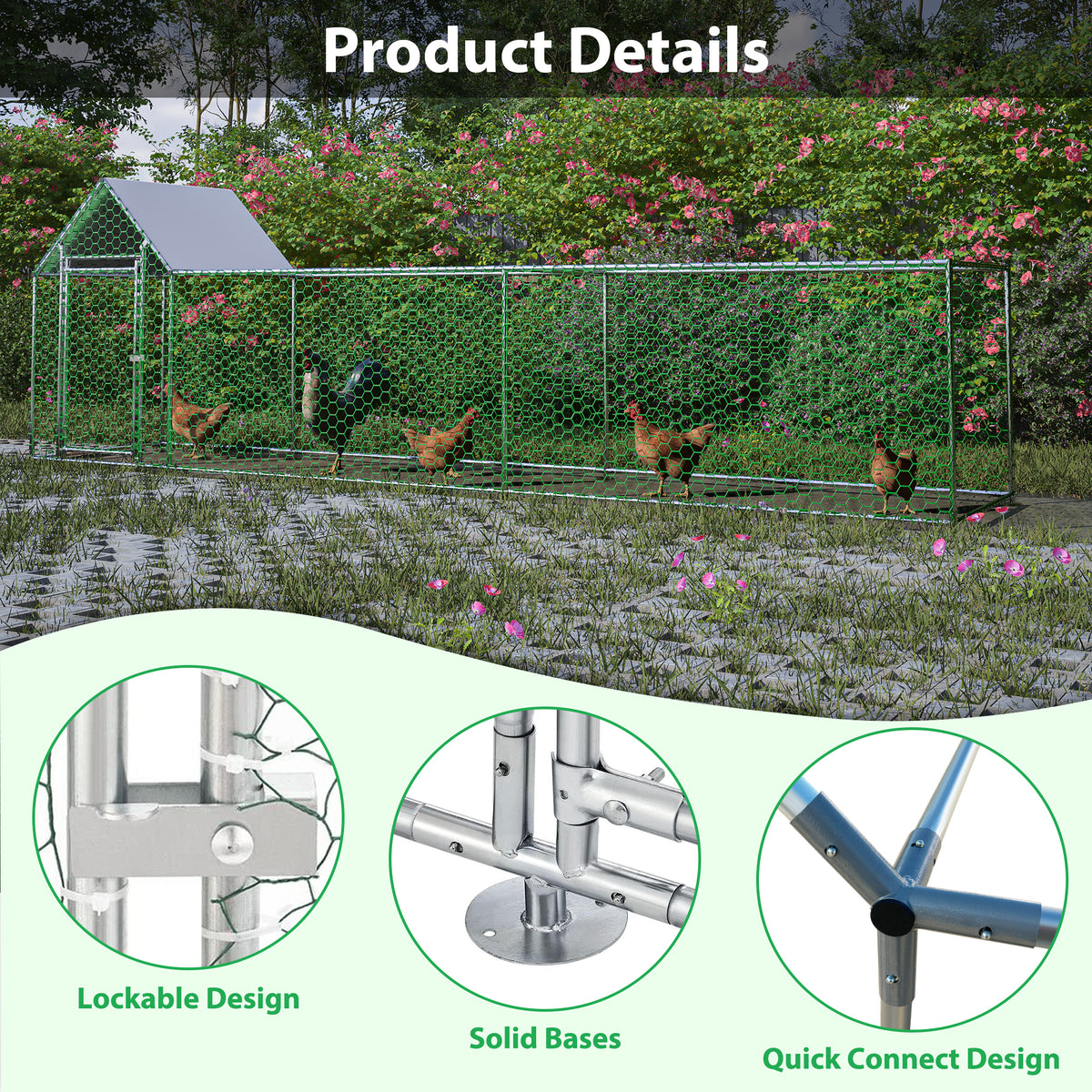 16x3FT Metal Chicken Coop Run Backyard Hen House Poultry Habitat Cage w/Cover