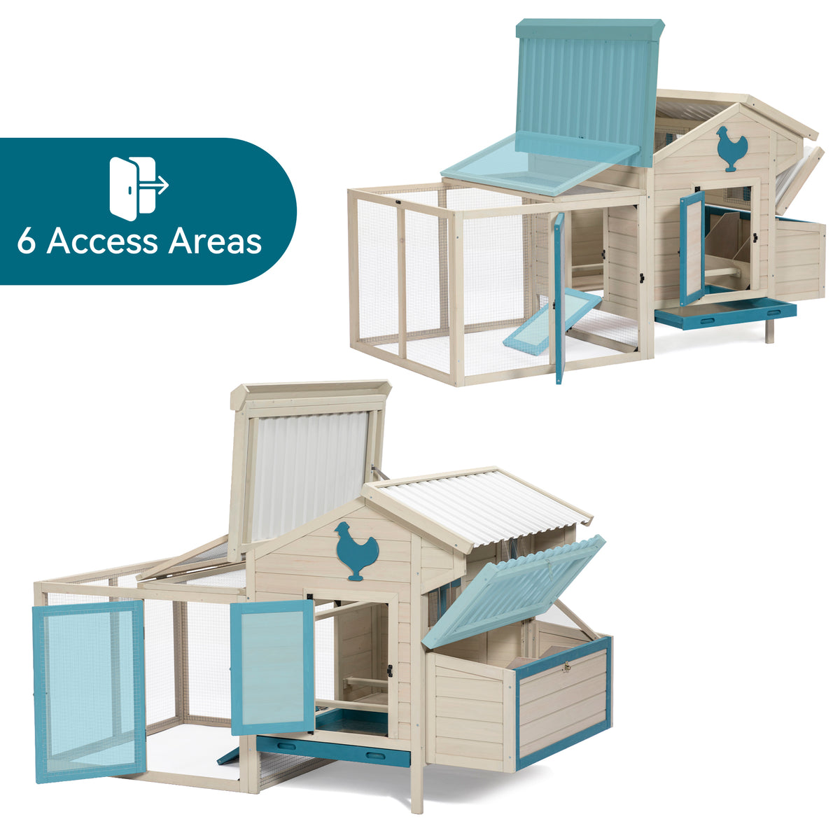 Weatherproof outdoor chicken coop with waterproof PVC roof. Outdoor chicken coop with removable bottom for easy cleaning.Large space Coop suitable for 5-7 chickens.