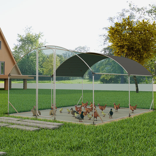 Large Metal Chicken Coop with Run, Walkin Chicken Coop for Yard with Waterproof Cover, 13.1 x 9.8 x 6.6 ft, Dome Roof Large Poultry Cage for Hen House, Duck Coop and Rabbit Run, Silver