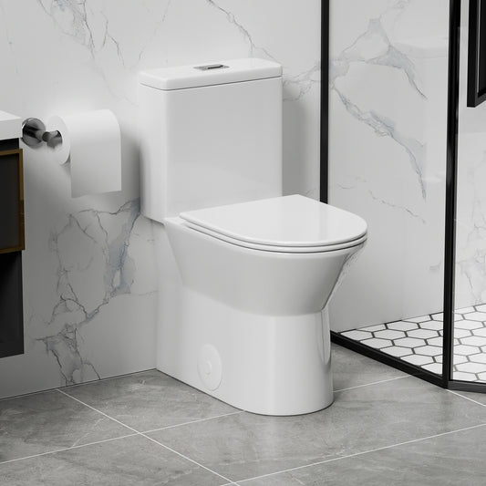 One Piece Toilet with Comfort Chair Seat ADA Height 17', Powerful Dual Flush Modern Toilet,1.1/1.6 GPF, 12' Rough-In, Rimless Bowl with Soft Closing Seat, Gloss White GW-005