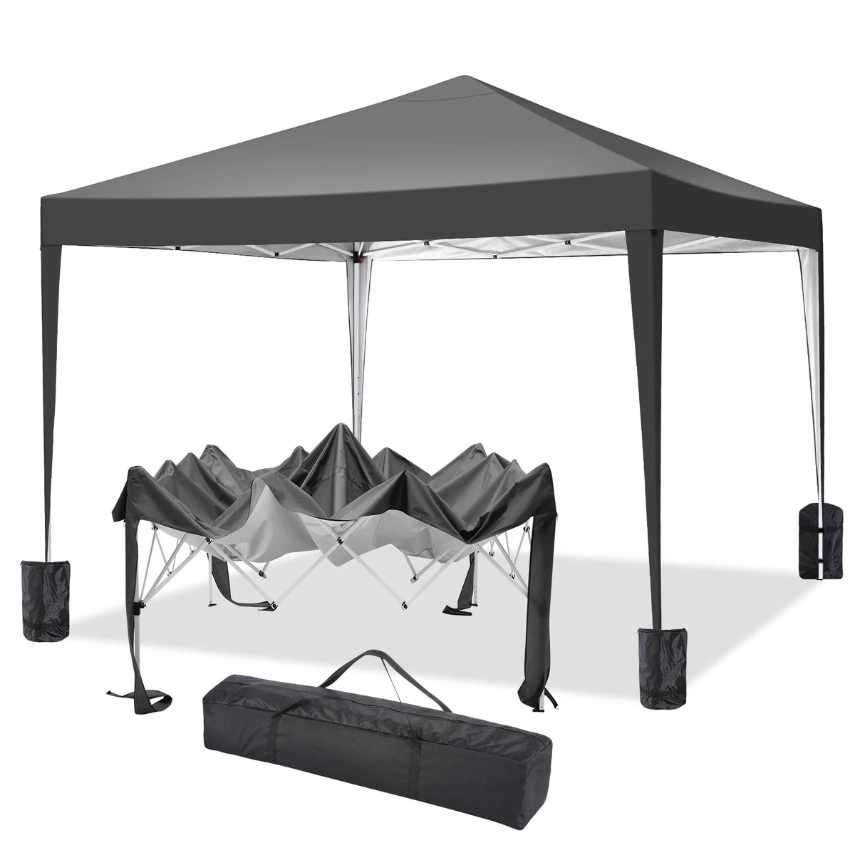 10x10 Pop Up Canopy Tent UPF 50+ Waterproof Outdoor Instant Portable Camping Gazebo for Commercial Sun Shade with 4 Sandbags