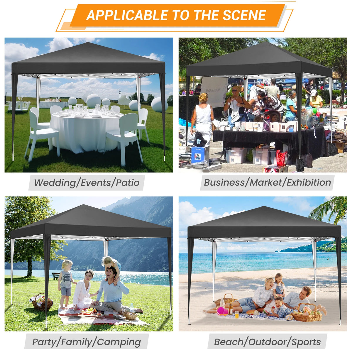 10x10 Pop Up Canopy Tent UPF 50+ Waterproof Outdoor Instant Portable Camping Gazebo for Commercial Sun Shade with 4 Sandbags