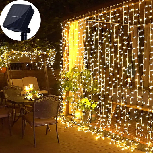 LED Solar Lamp Outdoor Waterproof Curtain Lights Garland Copper wire Fairy Lights Wedding Party Garden Yard Christmas Decoration