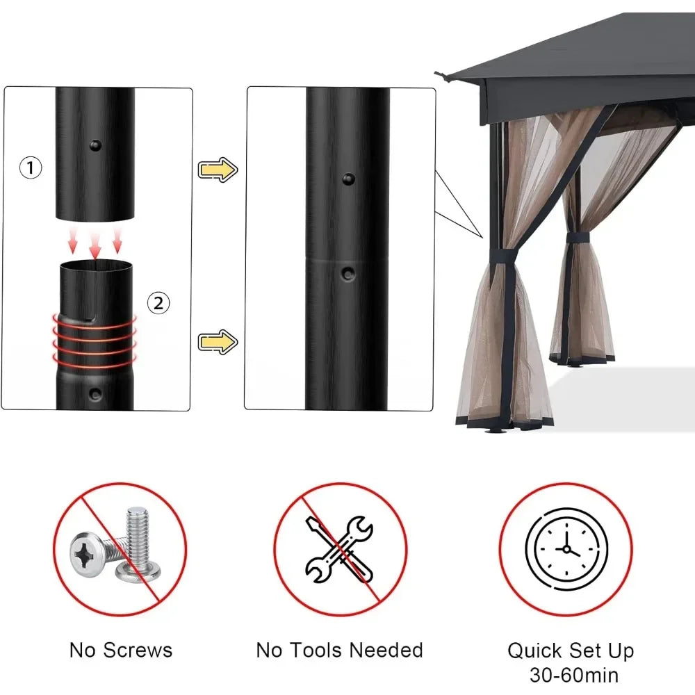 11 X 11 FT Outdoor Patio Gazebo, Outdoors Garden Gazebos with Netting Walls, Easy Installation, Outdoor Patio Gazebo