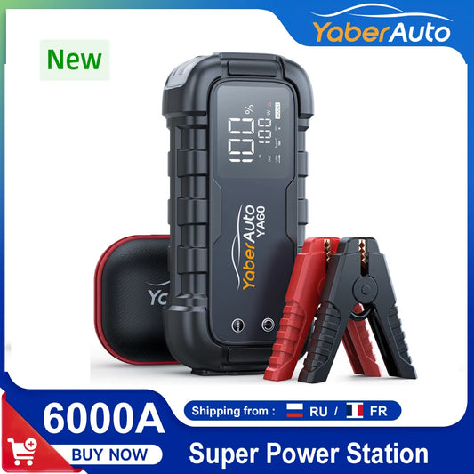 6000A Jump Starter 150W DC Car Battery Charger 3.3 LED Screen 600 Lumens Flashlight Battery Charger Super Starting Device